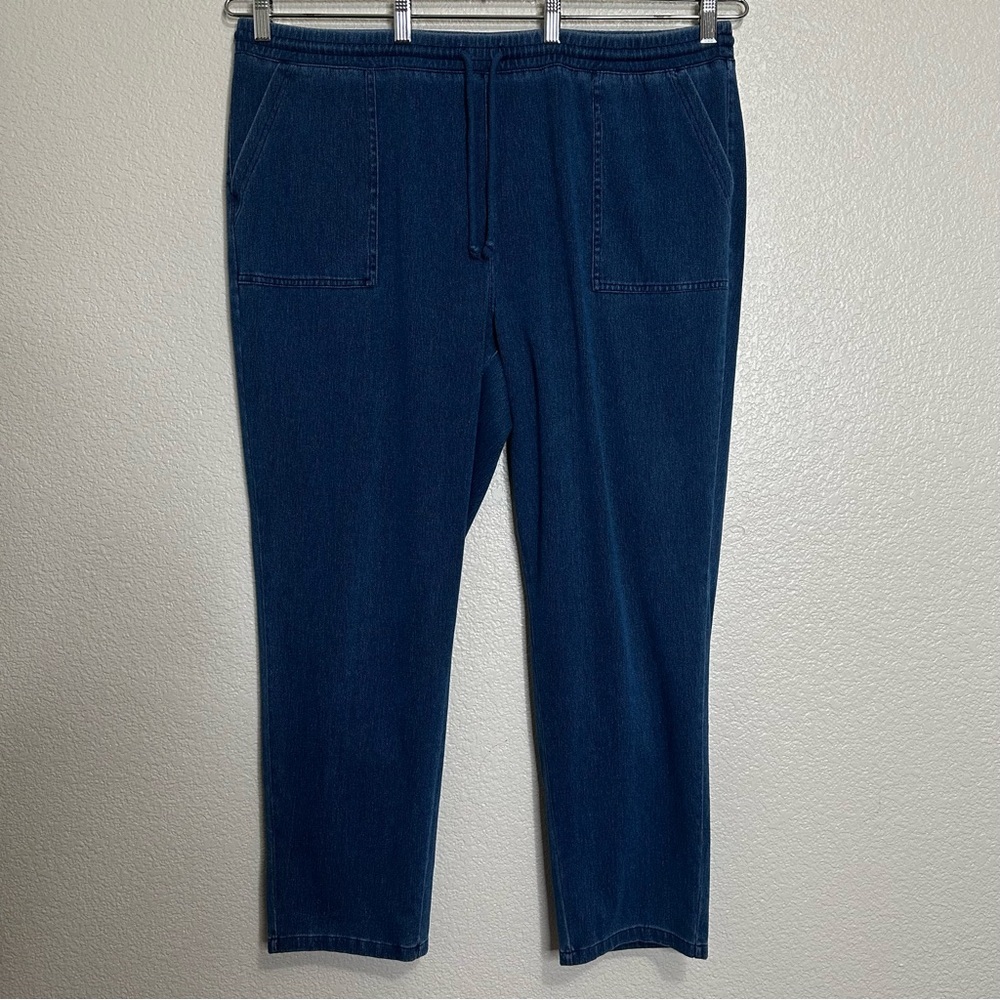 Denim & Co Blue Chambray Straight Leg Drawsting Pull On Pants, Size 1X